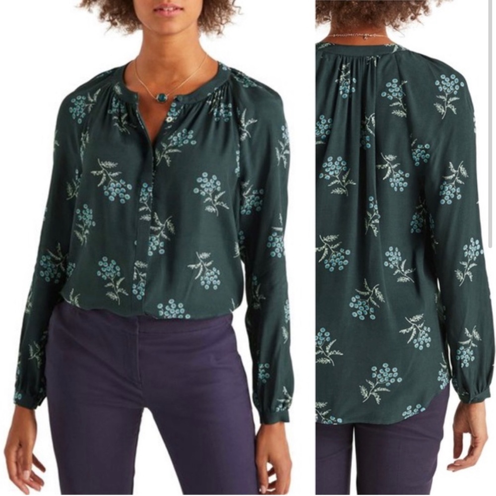 Boden Paris Floral Long Sleeve Blouse in Midnight